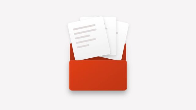 Animated Red Folder Icon with Dynamic Paper Document Insertion.