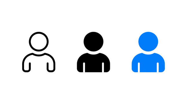 Set of user profile portrait avatar icons in outline solid and blue graphic styles