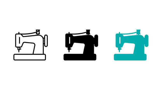 Set of sewing machine vector icons in different graphic styles for tailoring designs
