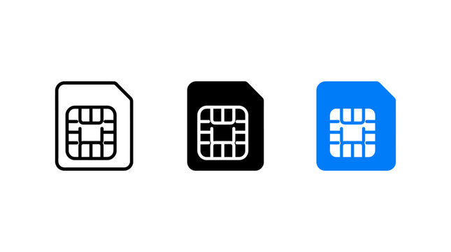 SIM card vector icon design set isolated on white background with different styles