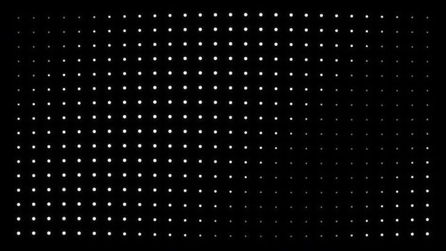 Abstract grid of flickering white squares on a black background, glitch effect, digital noise, technology or data transfer