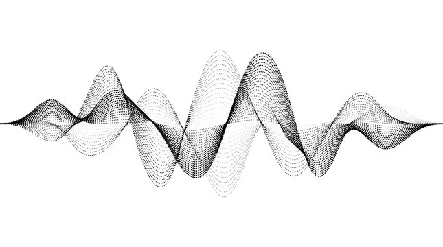 White dotted sound wave particles on transparent background