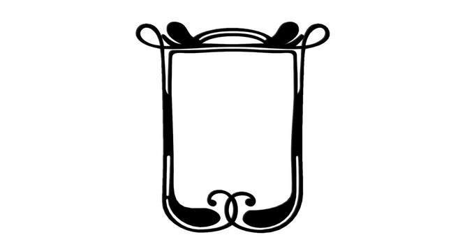 Elegant vintage rectangular frame with curled ornamental corners. Classic black line border creates a decorative label. Ideal for invitations, certificates, cards, menus, and print design.