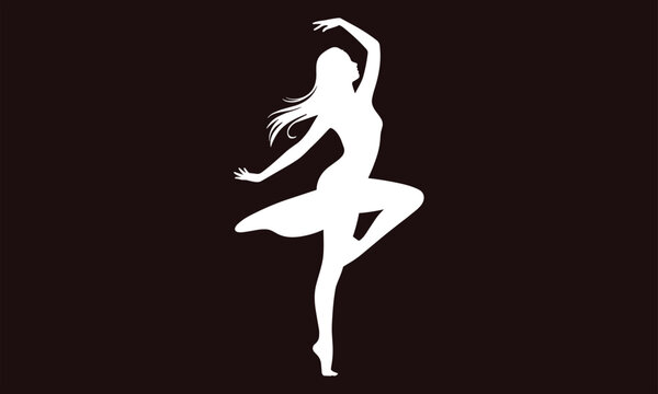 Female ballet dancer silhouette in graceful pose against dark background with flowing hair and elegant movement
