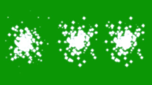 White sparkling glitter particles burst transition, quick glowing white star dust flash effect, animated magic sparkle explosion, fairy dust wand light line move background on green screen, 4k loop