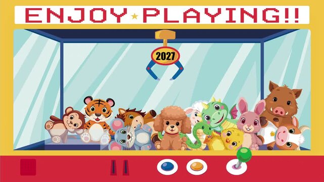 未のぬいぐるみを獲得するクレーンゲーム 2027年 新年挨拶メッセージ入り動画 / Crane game claw machine winning a sheep plush, 2027 New Year greeting message video