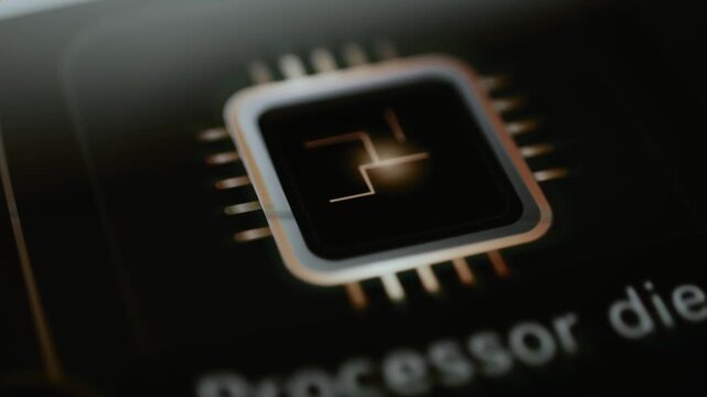 Processor die tile highlights integrated circuit symbol