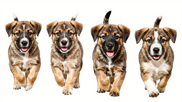 Adorable puppies running towards the camera