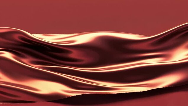 Luxurious red silk satin fabric draped with elegant wavy folds and warm golden light sheen.
