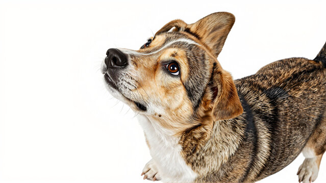 Cute welsh corgi dog looking up isolated on white background