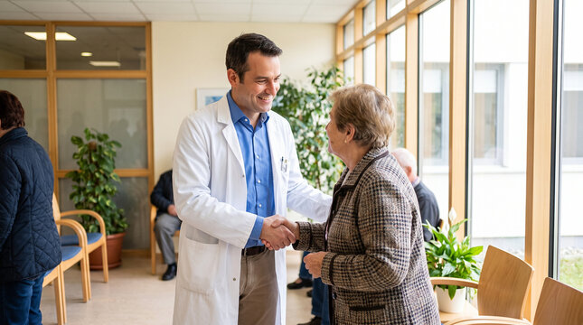 Doctor Greeting Patient with Warm Handshake in Clinic 