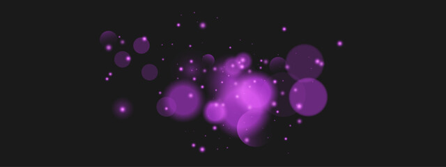 Obraz premium Purple bokeh bubble overlay with violet glow circles. Sparkle flares, shimmer particles in fantasy blur. Vector glow element. Template for magic or festive party design.