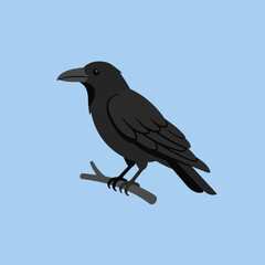 Fototapeta premium A black bird is perched on a small wooden branch illustration