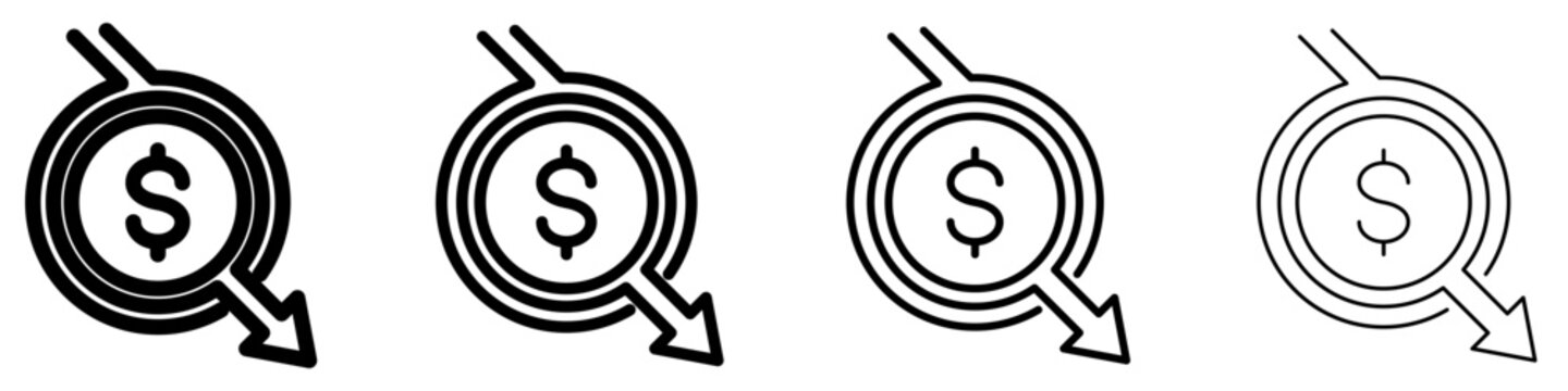 Dollar decrease line icon for financial loss