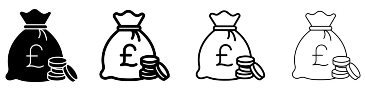 Pound sterling money bag solid glyph icon