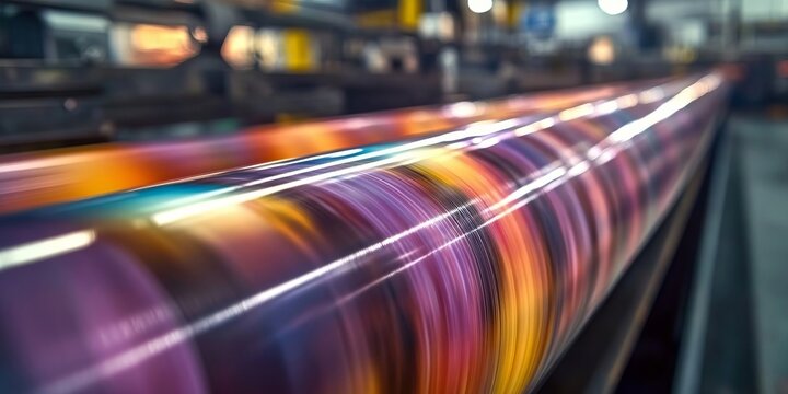 Large Format Digital Printing Press Rollers Processing Vibrant Colorful Graphics In Print Factory