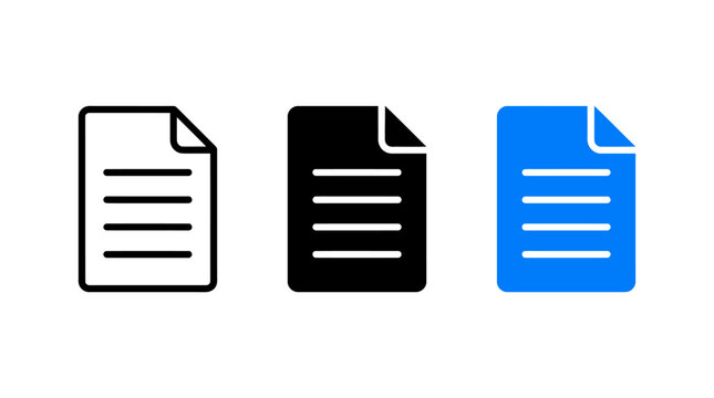Digital document icon design set with paper sheet symbols and text lines vector graphic