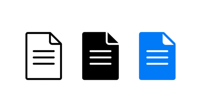 Set of Digital Document Icons Featuring Minimalist Paper Sheet Symbols in Flat Graphic