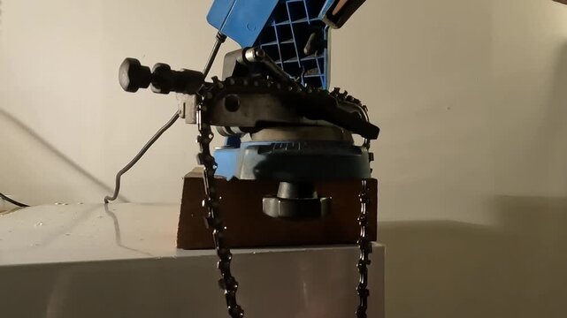 sharpening a chainsaw chain with an electric chainsaw sharpener