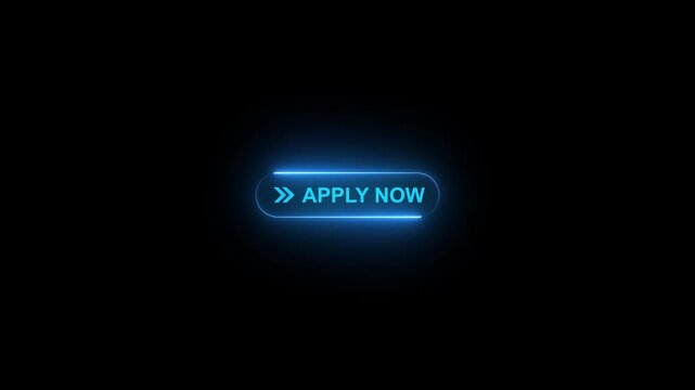 Neon glowing apply now button animation on transparent background. apply now button click animation.