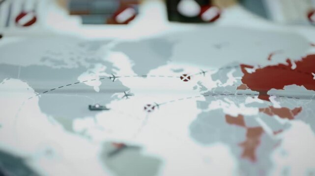 Global flight paths connect monitored map locations