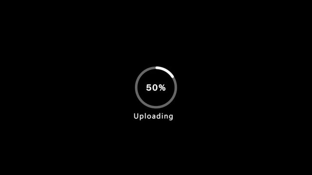 Uploading circle loads on the device screen with a smooth animation. Software uploading process. Please wait uploading in progress.
