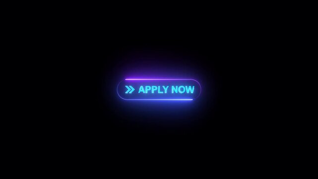 Neon glowing apply now button animation on transparent background. apply now button click animation.