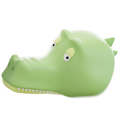 A charming 3D render of a cute, smooth green cartoon dinosaur or alligator head icon. Perfect for children's apps, games, or playful branding, featuring big eyes and a friendly design. © Krematika
