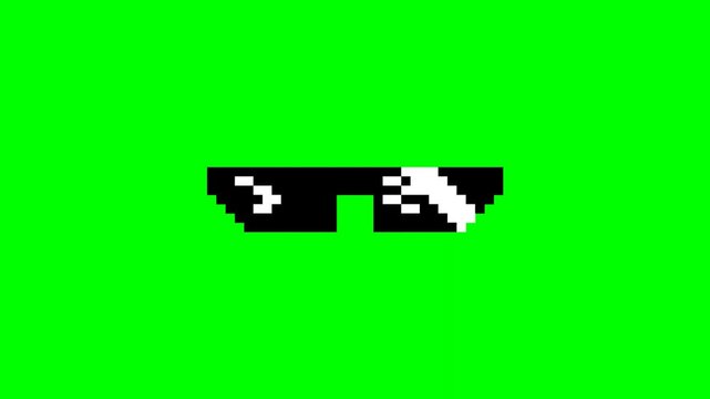 Pixelated Thug Life Sunglasses Animation on Green Screen Background.