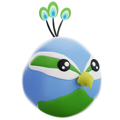 A vibrant, 3D stylized peacock icon featuring a rounded blue body, green wing details, and signature feathered crest. Perfect for UI/UX, gaming, or animal-themed digital projects. © Krematika