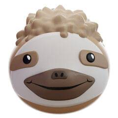 Adorable 3D rendered sloth face icon with a friendly smile and fluffy hair. Perfect for apps, games, or any digital project needing a charming, minimalist animal character. © Krematika