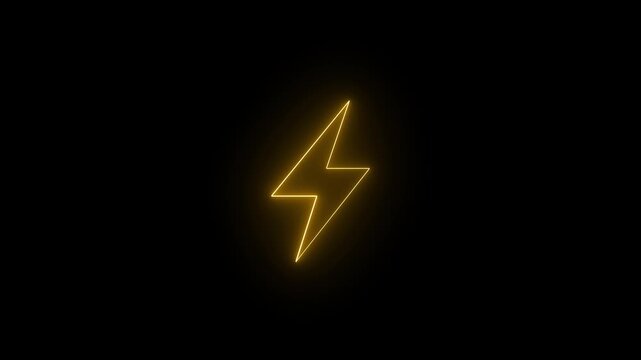 Neon lightning icon animation, slow blink. Glowing neon lightning sign, looped slow flashing animation.