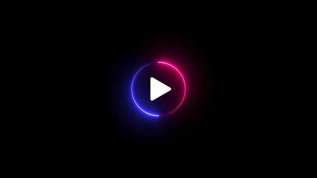 Neon pause button sign icon animation glowing player pause circle stop music video and audio media control sign symbol on black background .