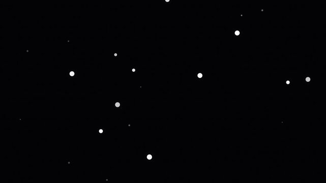 abstract motion graphic animation featuring white square particles floating and sparkling on a black background, representing digital data or space.