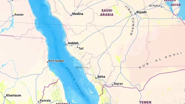 Detailed Map of Yemen, Saudi Arabia, Red Sea and Bab al Mandab Showing Regional Borders, Strategic Waterways, Maritime Routes and Geography