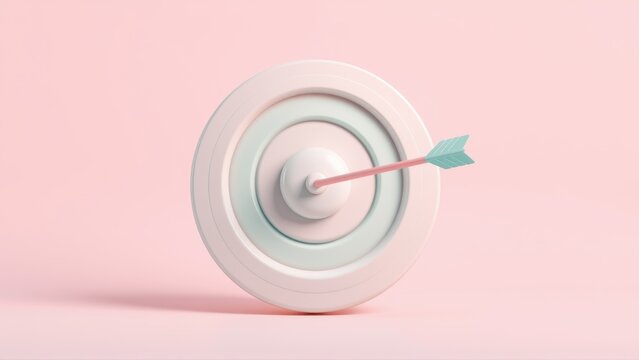 Minimalist target with arrow hitting bullseye. Soft pink background creates calm, focused visual. Simple design, clean aesthetic.