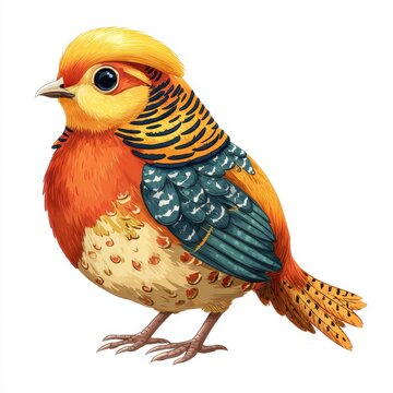 Pixel Art Golden Pheasant Small Bird With Vibrant Orange Yellow And Teal Plumage Isolated On White