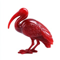 Fototapeta premium Red Cinnabar Carved Bird Sculpture Isolated On White Background With Intricate Textures