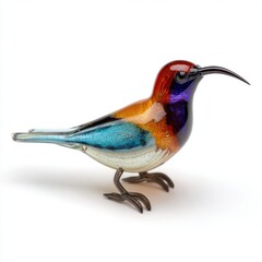 Fototapeta premium Sparkling Colorful Glass Hummingbird Figurine Isolated On Clean White Background For Decor