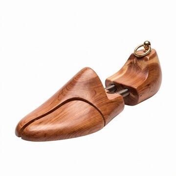 Wooden Shoe Tree Preserves Footwear Shape Through Natural Craftsmanship Isolated On White Background
