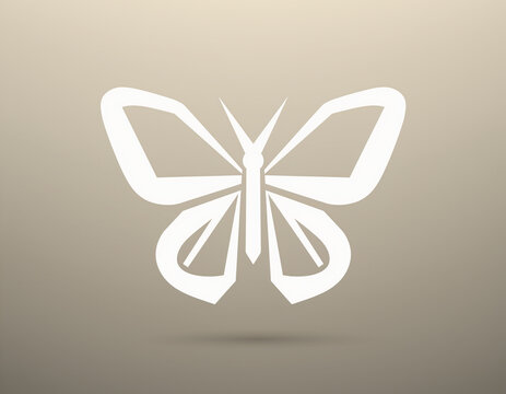White butterfly icon floats above soft beige background. Simple, clean design highlights elegant wing structure. Shadow beneath adds subtle depth to minimalist look