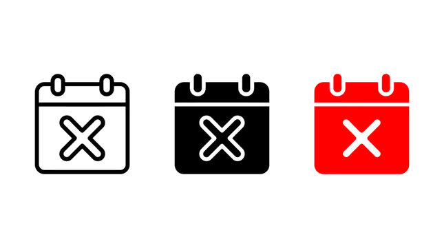Cancellation date icon vector design set with calendar symbols and cross mark elements