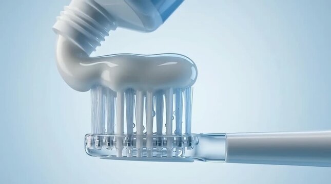 Toothpaste squeezed onto transparent toothbrush for dental and oral care promotions