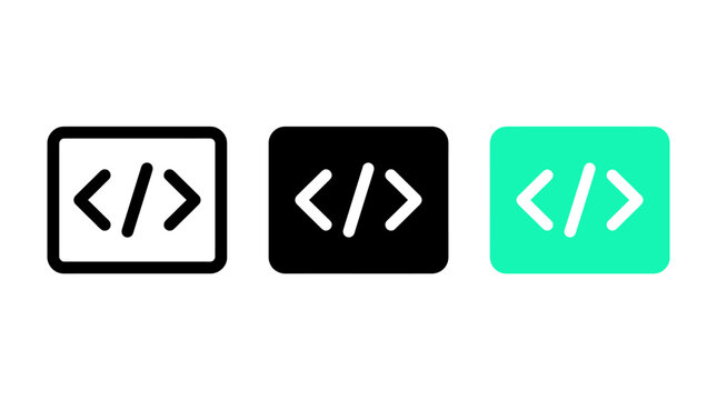 Code editor icon design set with software programming symbols and web development elements