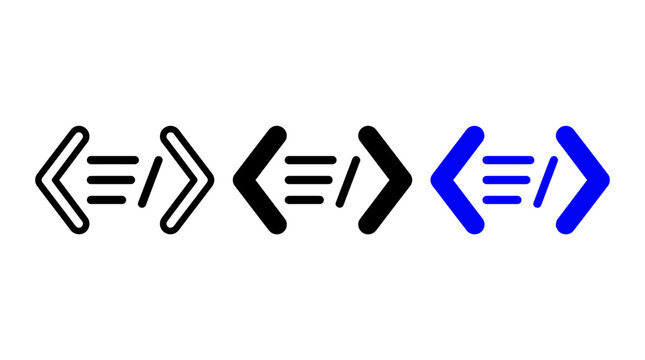 Code editor icon set vector design with programming symbols and brackets illustration