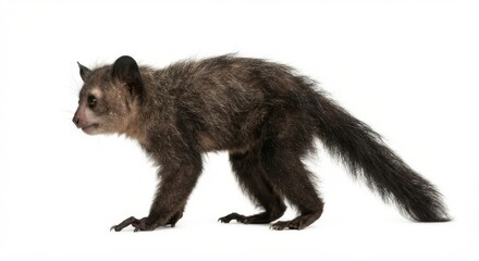 Fototapeta premium Aye-aye lemur walking isolated on white background