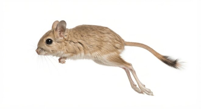 Jerboa hopping isolated on white background