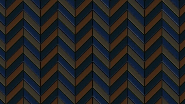 Abstract chevron pattern background with moving blue and brown geometric stripes loop