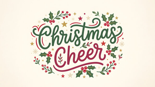 Beautiful christmas typography design for a merry christmas greeting card featuring festive holiday greeting wishes with holly and pine branches decoration elements