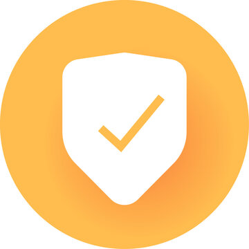 Security shield with check mark icon as protection defense privacy guarantee sign symbol minimal simple pictogram with shadow
